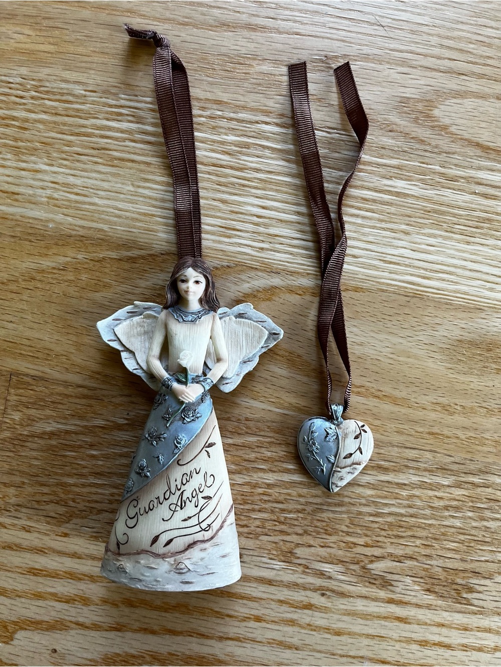 PAVILION GIFT CO ELEMENTS GUARDIAN ANGEL & HEART ORNAMENTS IN GIFT BOX